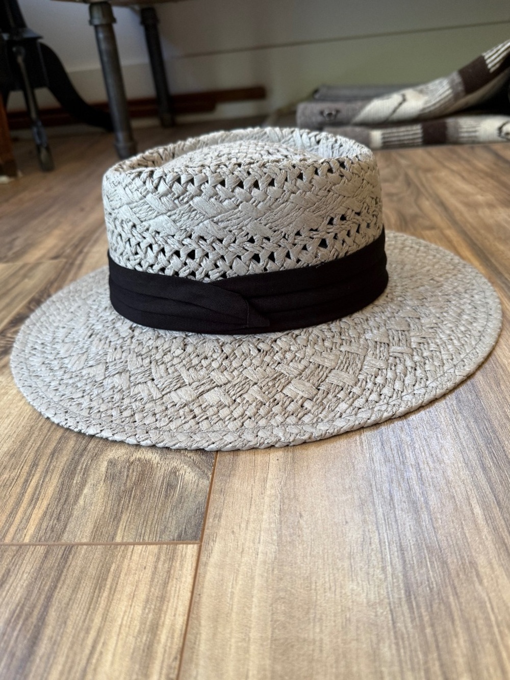 Paper Straw Hat With Ribbon Trim